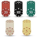 DASHUAIGE 100 Stück Pokerchips Set mit Nummern, Professionelle Kunststoff-Chips in Casino-Qualität für Pokerabende, Casino-Partys & Lernspielzeug, 5 Farben & Aufbewahrungsbox