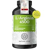 NATURE LOVE® L-Arginin - 365 Kapseln - Hochdosiert: 4500mg HCL (davon 3.750 mg Arginin) je Tagesdosis - In Deutschland produziert, vegan, laborgeprüft