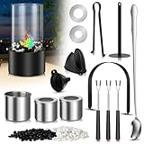 Charmofun Tischkamin Zubehör Set, Rechteckiger Tischfeuer, Innenfeuerstelle Set mit Schreibtischkamin, Teleskopgabeln, Langer Löffel und Handschuh, Tisch Kamin Werkzeugset für Indoor & Outdoor