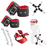 BDSMYOU 4-IN-1 Handschellen Sex Bondageset Fessel Set Anfänger,BDSM Spielzeug Set,mit Handschellen Sex Bett Plüsch Fußfesseln + Augenmaske Augenbinde,BDSMs Sex Spielzeug für die Männer Frau Paare