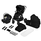 LIONELO MIKA PLUS 3-in-1 Buggy 0-48 Monate bis zu 22 kg Babywagen bis zu 9 kg Kindersitz Babytrage bis zu 13 kg, Rückenlehne verstellbar, Dämpfung, 360° Räder, XXL-Verdeck