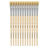 Idena 90102 - Borstenpinsel, Größe 20, mit unlackiertem Holzstiel, 12er Set, Malpinsel für Schulkinder Hobbykünstler