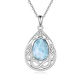 Moos Achat/Lapis Lazuli Teardrop Anhänger Kette Sterling Silber Keltische Knoten Kette Achat Irish Schmuck Geschenke für Mädchen Damen (Larimar Kette)