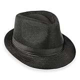 Schramm® Fedora Hut für Damen und Herren Panamahut mit Stoffband Sonnenhut in 5 Umfang 56-58cm 100% Polyester Gangster-Hut Trilby-Look, Farbe:schwarz