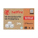 hellfire Anzündwürfel – Grillanzünder, Kaminanzünder und Kohleanzünder – Perfektes Grill Zubehör für Kamin und Grill, Anzünder Würfel, 24 Pakete = 1152 Würfel