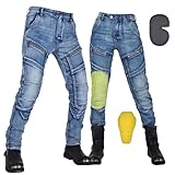 oFzimTo Motorradhose Herren/Damen, Aramid-Gewebe Stretch Jeans Hosen Herren/Damen, Motorrad Hosen mit Protektoren (Blau,M)