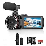 4K-Camcorder, 64 MP 30 fps Vlogging-Kamera mit kabellosem Mikrofon für YouTube, Ultra HD 7,6 cm Flipscreen, 21 x Digitalzoom Videorecorder-Kamera mit 64 GB SD-Karte, Fernbedienung und 2 Batterie