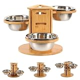 JAZUIHA Hundenapf höhenverstellbar für mittelgroße & große Hunde, Futternapf Erhöht mit 3X Edelstahl Schüsseln von 1400ml, Hunde Futterstation 3-Seitig mit Holzständer