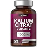 Kaliumcitrat Hochdosiert 1500mg pro Tagesdosis mit Vitamin C | 120 Vegane Potassium Citrate Tabletten | Kalium Supplement | von Horbaach