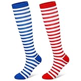 Jadive 1 Paar Gestreifte Kniestrümpfe Ringelstrümpfe Overknee Klassische Ringelsocken für Erwachsene | Hohe Qualität Baumwolle | Lange Baumwollsocken für Damen Karneval Mardi Gras St. Patrick's Day