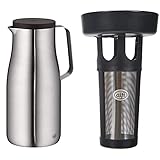 alfi Isolierkanne Sutdio TT, Edelstahl mattiert 1,5L, Edelstahleinsatz, spülmaschinenfest 1297.205.150, Kanne für 10 Tassen & 9114.000.003 Teefilter Dan, Kunststoff mit Edelstahlfilterfolie