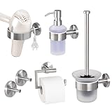 bremermann Bad-Serie Piazza - Badezimmer Zubehör-Set 5tlg. bestehend aus 1x Toilettenpapierhalter 1x WC-Garnitur 1x Seifenspender 1x Handtuchhaken und 1x Föhnhalter, Badaccessoires aus Edelstahl matt