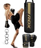 RDX Gefüllt Boxsack Kinder,60 cm Hängend Box Set Für Boxen Kickboxen MMA Muay Thai Karate, Punchingsäcke für Jungen Mädchen, Maya Hide Leder Kids Punching Bag