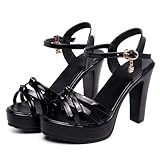 Damen High Heels mit Blockabsatz, Riemchen, Knöchelriemchen, Sandalen für Partys, Hochzeiten, Abende, High Heels, Plateau-Sandalen, 10 cm