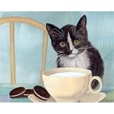 Cooiiye Malen Nach Zahlen Erwachsene Milchplätzchen-Katze Malen Nach Zahlen Kits,mit Pinseln und Acrylfarben DIY Leinwand Ölgemälde Kunst für Heimdekoration (Rahmenlos 60x75cm)
