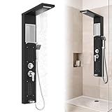 Froadp Duschpaneel Regendusche Edelstahl Duschsystem 5-Funktion Wandmontage Duschset mit Handbrause, Regendusche, Massagedusche, Wasserfalldusche, Duscharmatur Komplettset (Schwarz)