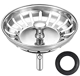 HUAERSICO Küchenspüle Abflussstopfen mit sieb Ø 81/82 mm, Spülbecken stöpsel, Siebkörbchen und Abflusssieb spüle küche, Franke spüle ersatzteile, Für Ablauf ab 82 mm, 2 Ersatz siebkorbdichtung