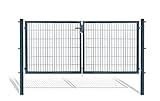 Doppelflügeltore für Stabmattenzaun, grün oder anthrazit, verschiedene Höhen wählbar - inklusive Pfosten und passenden Anschlussstücken (Doppeltor H 120 x B 300 cm, anthrazit)