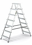 DRABEST Trittleiter Alu Klapptritt 2 x 7 Stufig Leiter Beidseitig Mehrzweckleiter Haushaltsleiter bis 125 kg Belastbar…