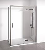 BELLOBATH - Duschwand für die Ecke - 1 Schiebetür + 2 Festteile ohne unteren Rahmen - 6 mm Sicherheitsglas - Glänzendes Silber - Einstellbare Breite 145-150 x 87-90cm - Linke Öffnung - 195 cm