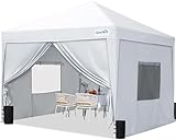 Quictent Pavillon 3x3 mit 4 Seitenteilen, Faltpavillon mit Entlüftung Wasserdicht Stabil Winterfest, Pop up Gartenpavillon mit 4 Sandsäcke Weiß