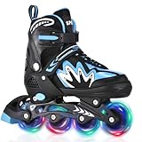 TOMSHOO Rollschuhe, Inliner Roller Skates mit 4 Größen Verstellbar, LED Rädern, Mehrere Größenoptionen, Inlineskates für Kinder Erwachsene Jungen Mädchen, Blau, M
