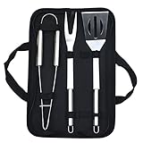 Tragbar Grill Zubehör, BBQ Grillbesteck Grillzubehör Kit, 3/7-Teilig Tragbare Tasche BBQ Zubehör, Backgabel, Backclip, Spatel, Aufbewahrungstasche