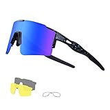 DUDUKING Sportbrille Fahrradbrille Sonnenbrille für Herren und Damen mit 3 Wechselobjektiven TR90 UV406 Schutz Windschutz Radsportbrille für Outdooraktivitäten Autofahren Fischen Laufen Wandern