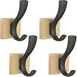 TOFIIGREM Schwarz & Gold Wandhaken Handtuchhaken, Eingangsbereich, Kleiderhaken zum Aufhängen von Rucksack, Schlüssel, Bademantel, Hut, dicke Aluminiumlegierung, Badezimmer, Bademantelhaken (4 Stück)
