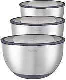 Winzbacher Edelstahl Schüssel mit GLAS-Deckel [3er Set] 1l + 2.5l + 4.5l | Rührschüssel, Salatschüssel, Schüsselset, | rutschfest | stapelbar | Spülmaschinenfest