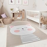 Taracarpet Kinderzimmer Teppich für Kinder, Jungen, Mädchen und Jugendzimmer Fresh Kids Tiere Katze Taupe 160x220 cm