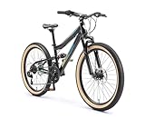 BIKESTAR Kinder Fahrrad Fully Mountainbike 21 Gang Shimano, Scheibenbremse ab 8 Jahre | 24 Zoll Kinderrad MTB | Schwarz