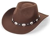 INOGIH Westernhut für Damen und Herren, Cowboy- und Cowgirl-Hut, Fedora-Hut mit Pull-On-Verschluss, breite Krempe, Fedora-Hut, Braun, Medium