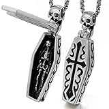 NVOQILIN Vintage Herren Edelstahl Sarg für Vampir Schädel Skelett Anhänger Halskette Gothic Punk Rock Schmuck