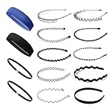 Haarreif Herren Haarband Herren Haarreifen Damen Männer 14 Stk Unisex Metall Haarband Schwarz Rutschfestes Elastisches Welle Stirnband Zubehör Sport Headband Haarschmuck für Yoga Partys Konzerte
