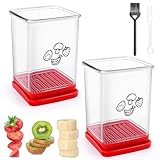 PBUSPU Obstschneider, 2 Stück Cup Slicer, Fruit Slicer Cup, Edelstahl Tassenschneider Fruit, mit 10 Obstgabeln 2 Bürsten Schnellschneider mit Druckplatte Küche für Erdbeere Bananen Eier