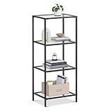 VASAGLE Glasregal mit 4 Ebenen, Bücherregal, Präsentationsständer, gehärtetes Glas, einfache Montage, für Badezimmer, Wohnzimmer, Schlafzimmer, Büro, Schwarz LGT028B61