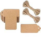 G2PLUS 100 Stück Kraftpapier Anhänger,Geschenkanhänger,Etiketten aus Kraftpapier 7x4CM Anhänger Papier Kraftpapier Etiketten Tags Braun für Valentinstag Hochzeit Geschenke