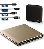 techPulse120 Externes USB 3.1 Blu-ray DVD CD USB-C UHD 4k 3D M-DISC BDXL HDR10 128GB Laufwerk Brenner Burner Superdrive BD Imperator Paket Tasche 90cm Anschlusskabel Aluminium Gold