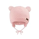 SEYUFN Babymütze, für Jungen und Mädchen, gestrickte Hündchen für Babys und Kleinkinder, mit Fleece-Futter, 0-36 Monate(Rosa,0-6 Monate)