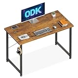 ODK Kleiner Schreibtisch, 100×48cm Computertisch Bürotisch Mit Kopfhörer Halter, Schreibtisch Klein Arbeitszimmer Holz PC Tisch Officetisch Für Home, Office, Braun