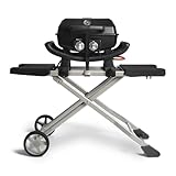 BURNHARD Tragbarer 2-Brenner Gasgrill Wayne inkl. Rollwagen, 4,4 kW bis zu 390°C Kompaktgrill mit Aludruckguss Brennkammer inkl. Abdeckhaube, Gusseisen Grillrost, 2 Edelstahlbrenner mit Piezozündung