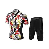Kinder-Fahrradtrikot-Set (Kurzarmtrikot + gepolsterte Shorts), Farbe: Lightning, 7-9 Jahre