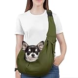 Pawaboo Hundetragetasche, Tragbare Haustier Hundetasche mit Verstellbare Schultergurt,Outdoor Reise Haustier Umhängetasche Transporttasche für Klein Hund Katze (Bis zu 12lbs), Armeegrün