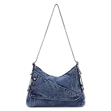 EVEOUT Vintage Denim Umhängetasche Damen Chic Groß Schultertasche mit Verstellbare Schulterriemen Jeans Shopper Tote Tasche für Arbeit Hochschule