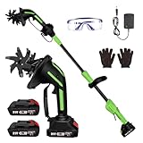 Akku-Bodenhacke Elektrisch mit 2×2000mAh Akku, Gartenfräse Akku mit 1.3M Verlängerungsstange, Elektro-Motorhacke, 235 U/min, 65Mn Stahlmesser, perfekt zum Pflügen, Auflockern des Bodens