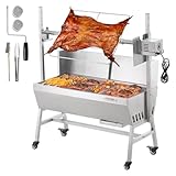VEVOR Lammgrill, Spanferkelgrill, Spießbratengrill, 61 kg rollbarer BBQ-Holzkohle-Spießgrill für Schwein, Lamm, Ziege, elektrischer 42-W-Motor, Edelstahl Drehspießröster mit Windschutzscheibe