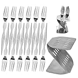 Bexdug Cocktailgabeln | 12 Stück Besteck Aus Edelstahl,Fruchtsalatsgabel Inklusive Aufbewahrungsständer,für Küche Restaurant Hotel Mittagessen Party Hochzeit Feier Abendessen Zuhause