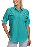 WILLIT Hemd Damen Wanderbluse UPF 50+ UV Shirt Langarm Funktionshemd Safari Angel SPF Schnelltrocknend Hemden Wandern Outdoor Teal XL