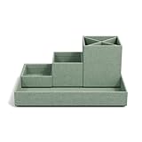 Bigso Box of Sweden LENA Schreibtisch Organizer für Stifte, Büroklammern, Haftnotizen usw. – Sortierkasten mit 4 Fächern – Ordnungssystem aus Faserplatte und Papier in Leinenoptik – mintgrün